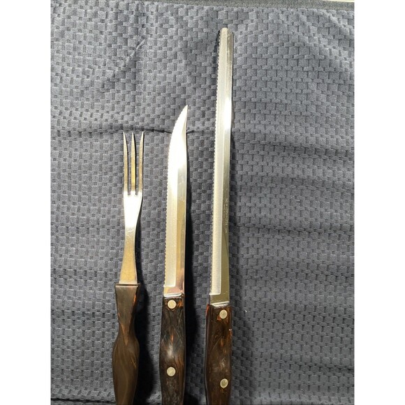 Lot of 4 Cutco Knife & Serving Fork Brown Wood Handle Process Pat No 2147079 USA - Picture 2 of 6